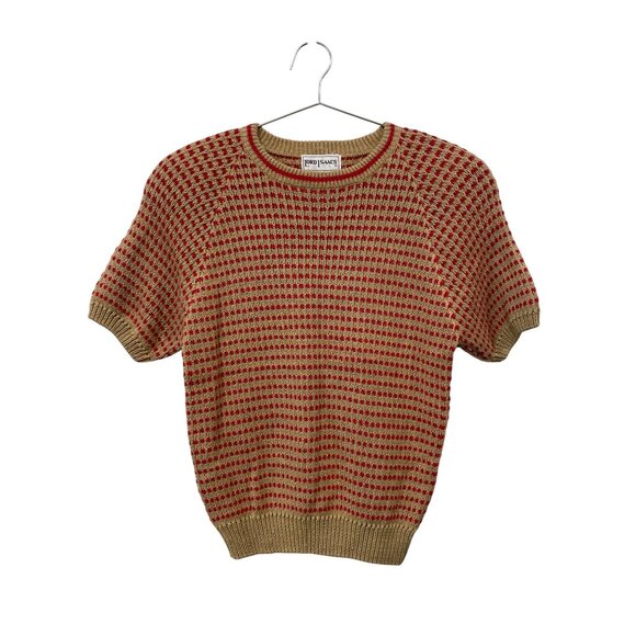 Vintage 90s Lord Isaacs Short Sleeve Sweater Size Small Tan Red Deadstock NEW - Picture 1 of 6